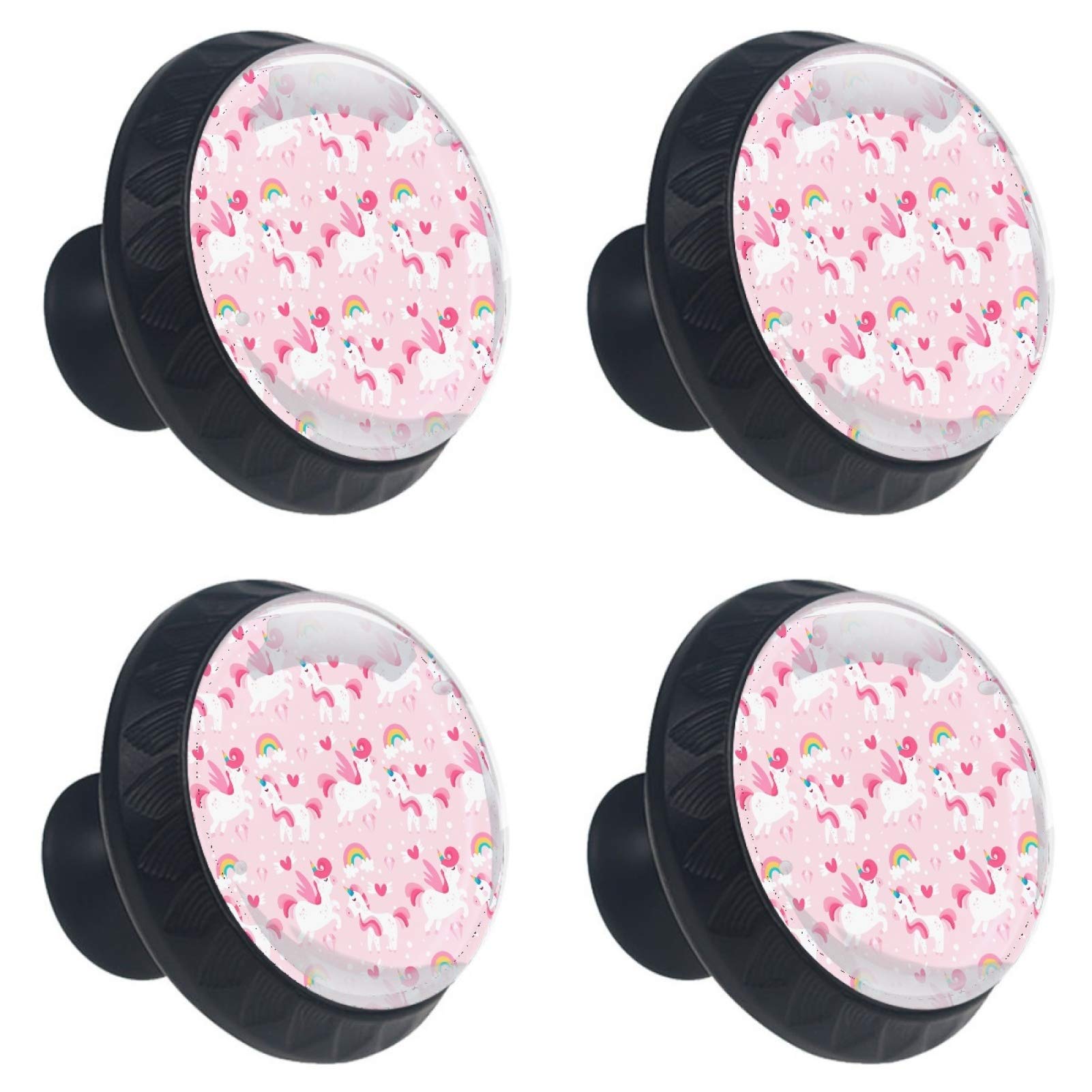 Boutons de placard licorne rose en verre 30mm | Lot de 4 pour tiroir