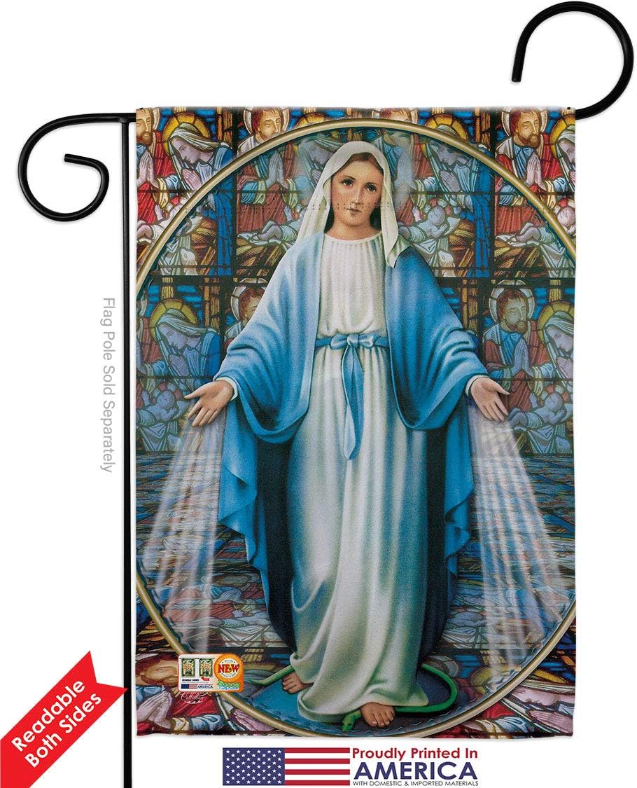 Our Lady of Grace Garden Flag Set with Stand Religious Faith Hope Peace Dove Christian Religion Easter Small Decorative Gift Yard House Banner Double-Sided Made In USA 13 X 18.5