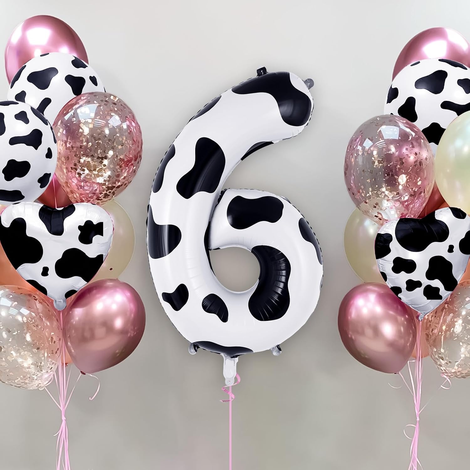 Cow Print Number 6 Balloon, Large 40 Inch Cow Number Birthday Balloons, Foil Mylar Number 6 Balloons for 6 Year Old Birthday Party Decorations Supplies Animal Farm Cowboy Cowgirl Themed Party image 2