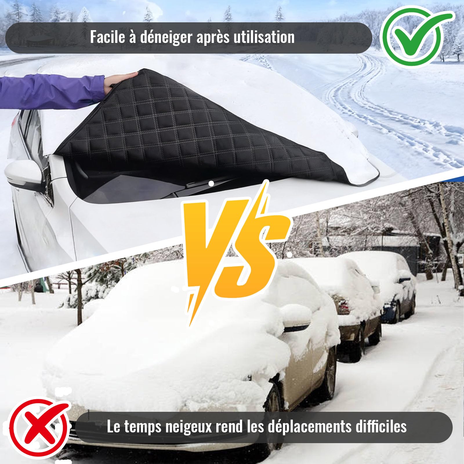 Couverture Pare Brise Voiture - Protege Pare Brise Givre, Pare Soleil Voiture 145x100cm, Anti-Gel, Anti-Glace, Anti-Soleil, Cache Vitre Voiture Toutes Saisons pour SUV, Berlines
