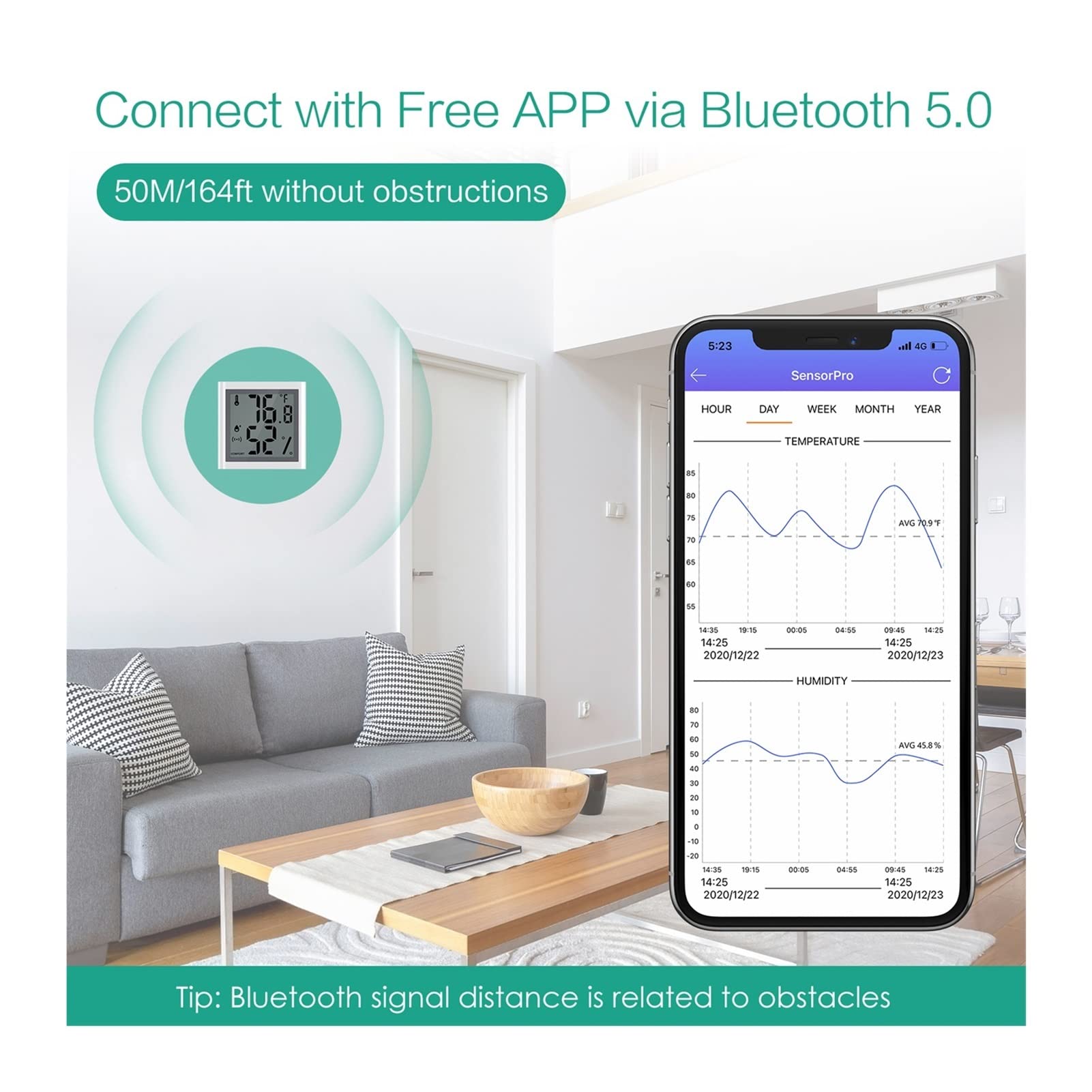 Termometry basenowe Smart Bluetooth Termometr higrometr LCD Wyświetl czujnik do pomalowania na zewnątrz alarmu wilgotności wilgotności do odkrytych i krytych basenów, spa, jacuzzi