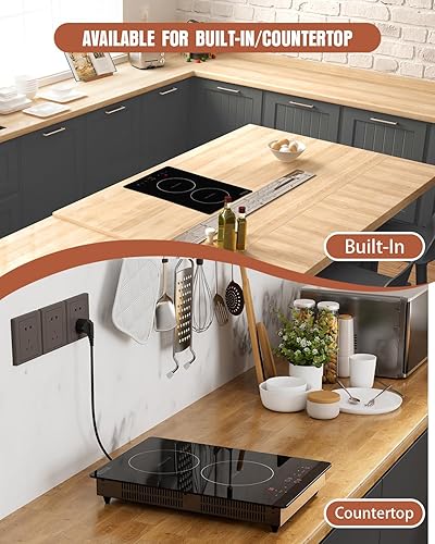 Miniatura 4 de Empava - Anafe eléctrico de inducción vertical con 2 quemadores, vitrocerámica, superficie lisa, vidrio en negro, 120 V, 30.5 cm