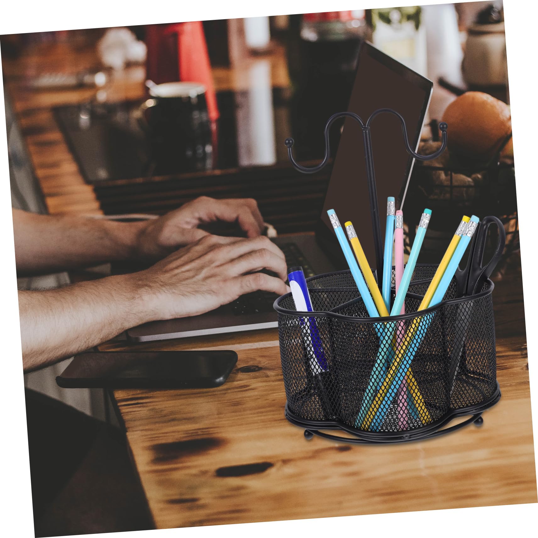 NUOBESTY Stiftehalter Griffhaken Stiftebecher für Schreibtisch Organizer für Schreibwaren Tisch-stiftehalter aus Eisen Stifteständer für Büro und Schule