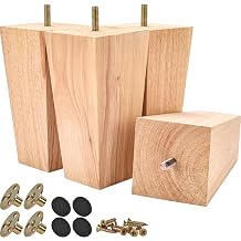 6 inch Solid Wood Furniture Legs, 4Pcs Mid-Century Modern Wooden Pyramid Replacement Feet with Threaded 5/16 Hanger Bolts & Mounting Plate & Screws for Sofa Couch Chair Recliner