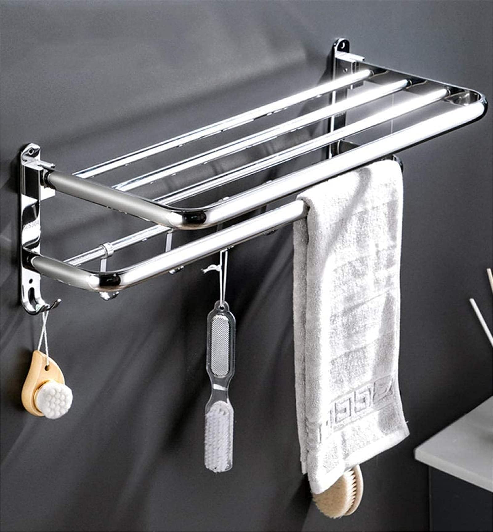 Serviette de salle de bain toujours sèche grâce au support double