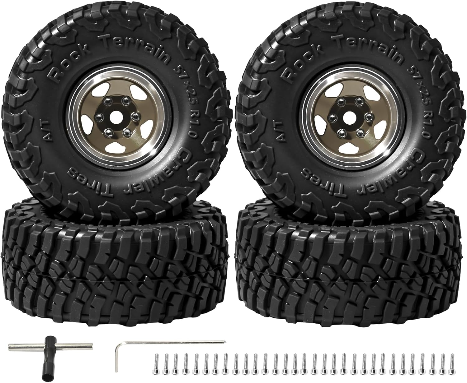 1.0 Beadlock Wheel Soft Tire Set RC Upgrade Part for Traxxas 1/18 TRX4M 1/24 RC Crawlers car Axial SCX24 FMS FCX24 Gladiator Bronco C10 JLU Deadbolt B17 Upgrade.(4Pcs/Set)