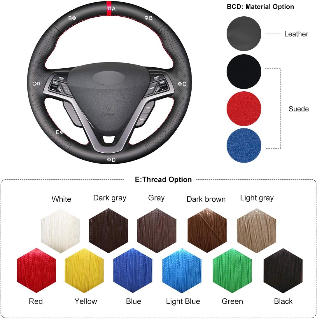 MEWANTGenuine Leather Car Steering Wheel Covers Wrap for Hyundai Veloster