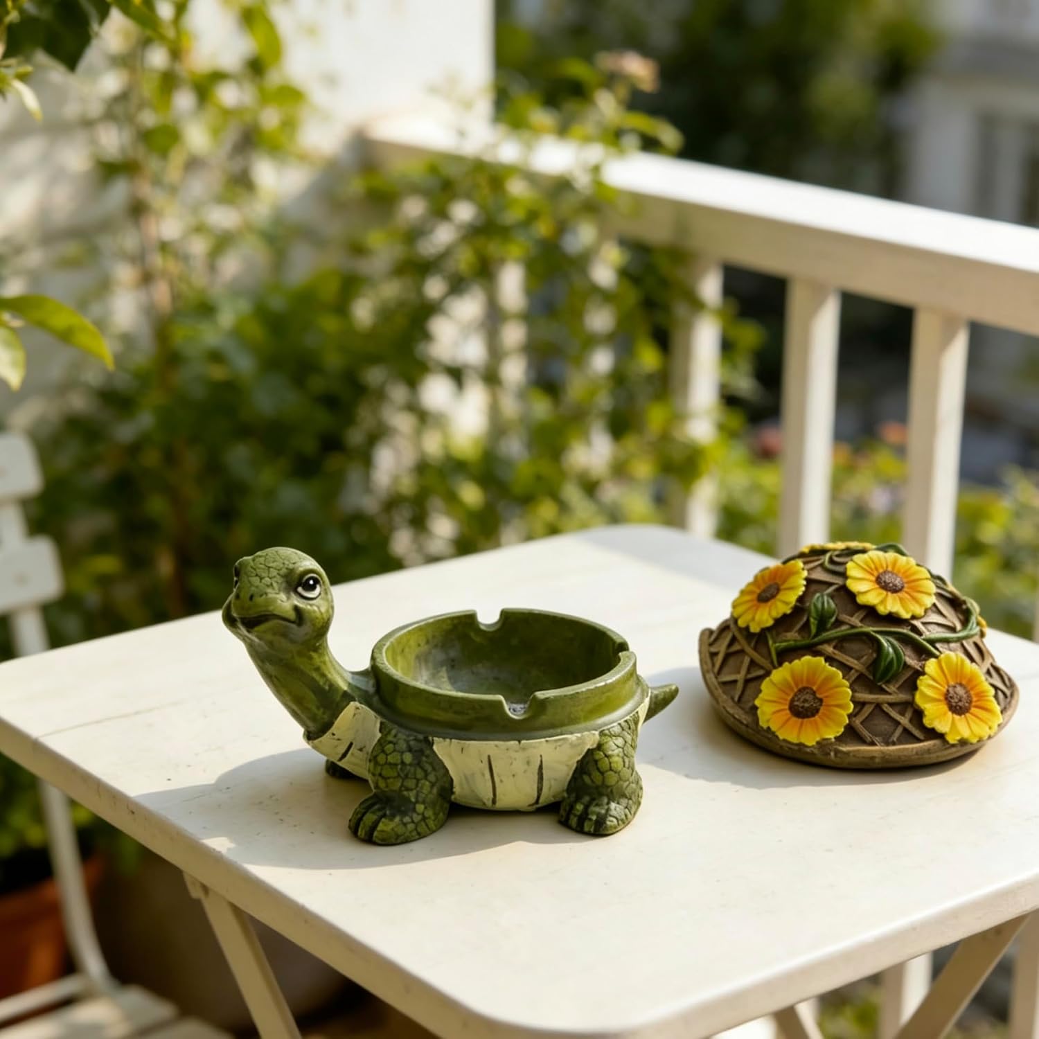 Turtle Ashtray with Lid, Resin Sunflower