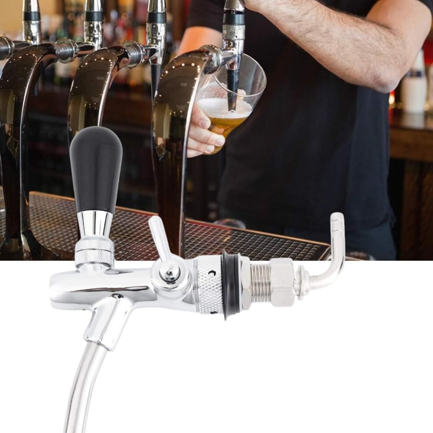 Birra regolabile, acciaio inossidabile G5/8 Rubinetto regolabile per birra Rubinetto per bar a casa con attacco alla spina(Argento)