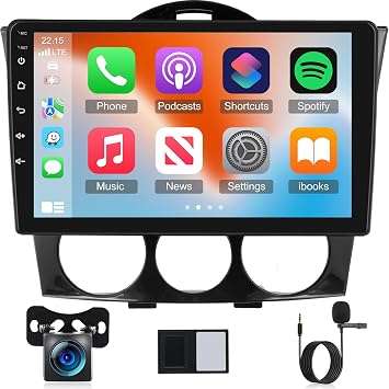 [4+64G] NHOPEEW Android Car Radio for Mazda RX-8 RX 8 2003-2008 with Wireless Carplay and Android Auto - 9 Inch HD Touchscreen Car Stereo - EQ Audio/WiFi/GPS/SWC/Bluetooth + AHD Backup Camera
