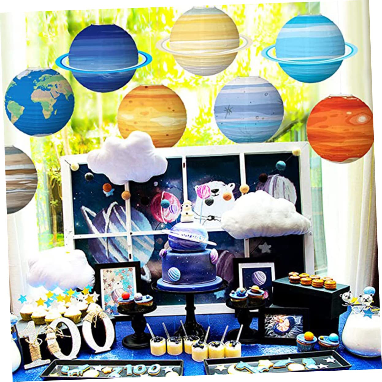 Amosfun 2 Sätze Partyzubehör Zum Thema Weltraum Room Decoration Dekoration Kinderzimmer Laternenpapier Erde Zinn Gastgeschenke Zum Thema Weltraum Hängende Weltraumlaternen 8 Stück * 2