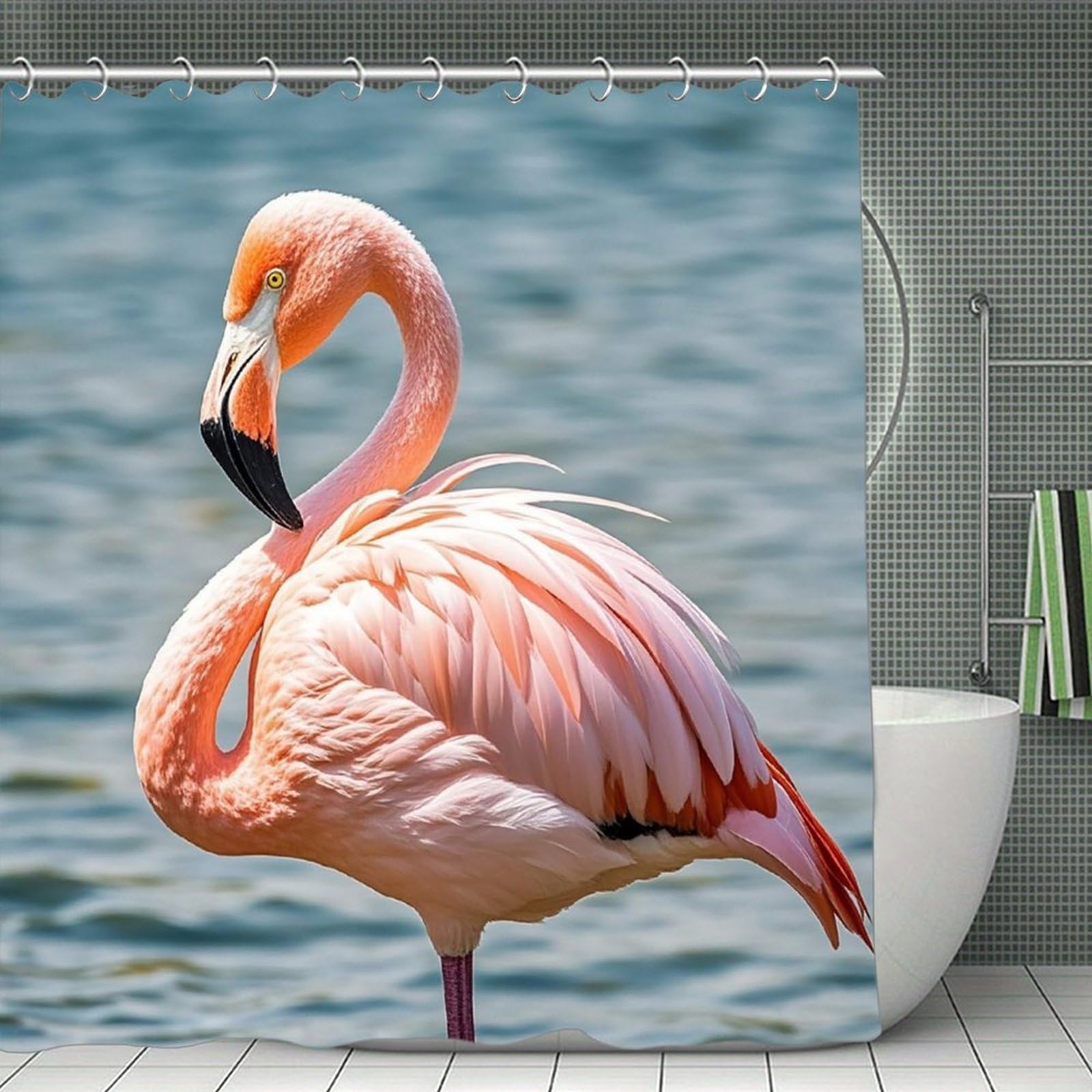 FekiLoot Pink Flamingo Shower Curtain Minimalist Thick Bathroom Curtain Washable Modern Bathroom Shower Curtain Heavy Duty Waterproof Cloth Bath Curtain with Hooks 70.8"x70.8"