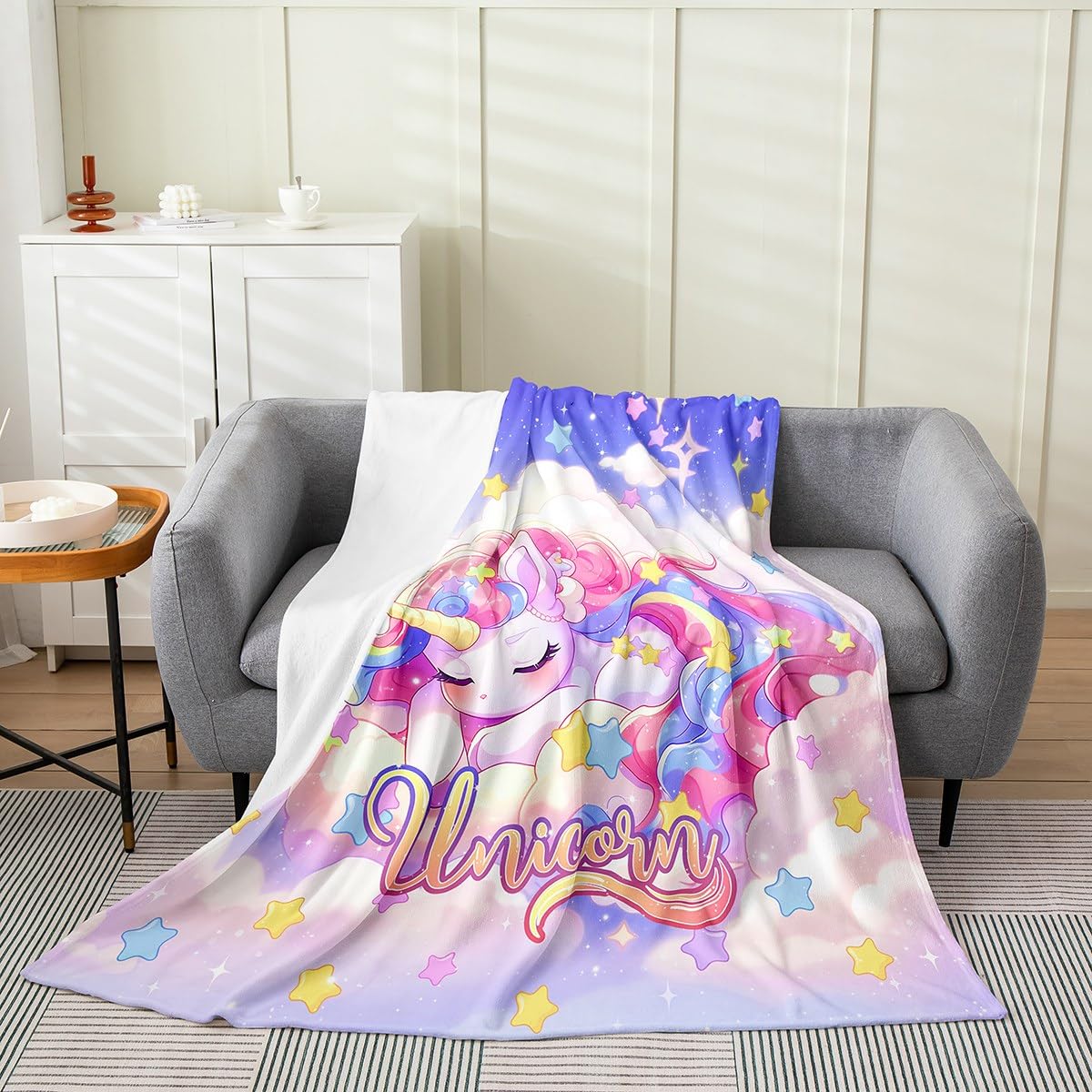 Couverture licorne enfants en microfibre douce toutes saisons