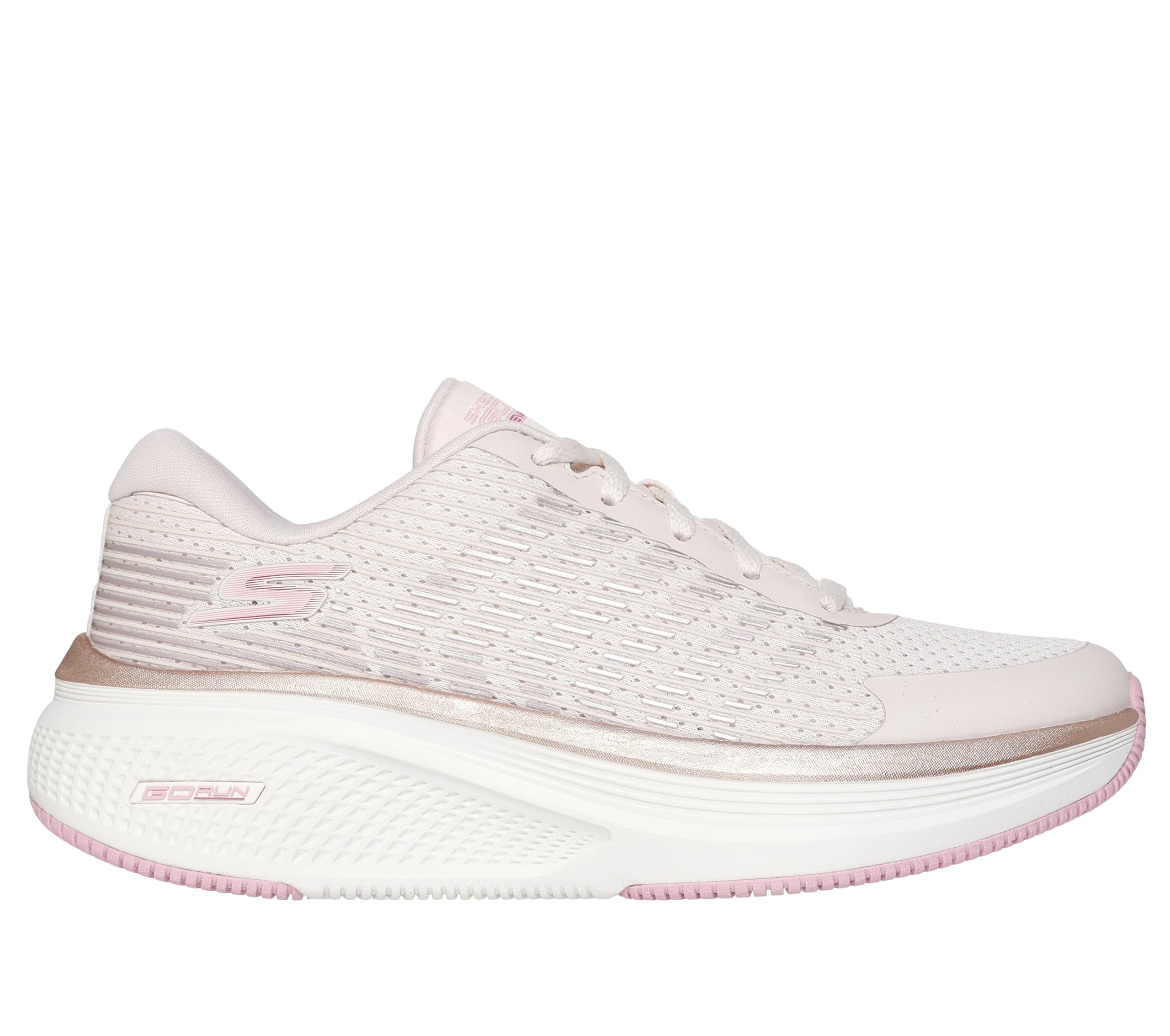Women's Wide Fit Skechers 129008 Performance Go Run Elevate 2.0 Badric Trainers, Natural/Pink / 7 / 2E