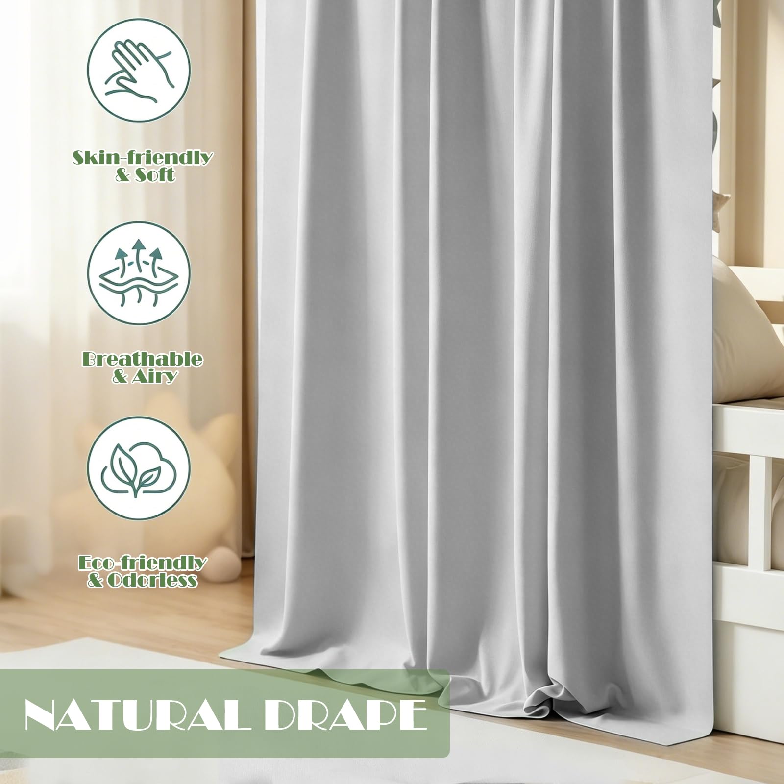 Lit cabane baldaquin, lot de 2 baldaquins de lit bébé en mousseline douce et respirante, décoration de chambre d'enfant, ciel de rêve pour chambre d'enfant, filles et garçons (gris clair