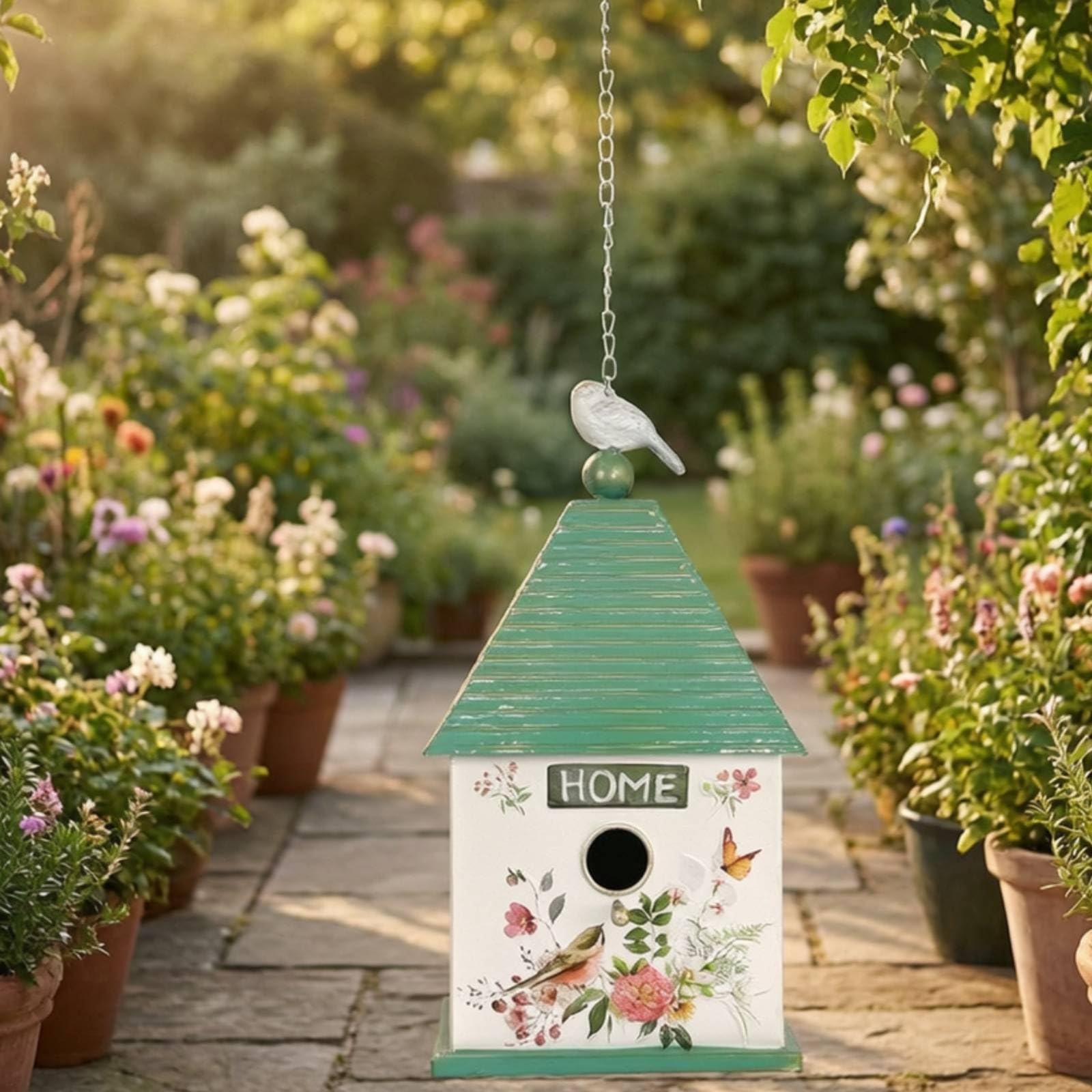 Pequeña Casa Pájaros Hierro Exterior Casa Pájaros Colgante Rústico Refugio para Aves para Balcón, Patio