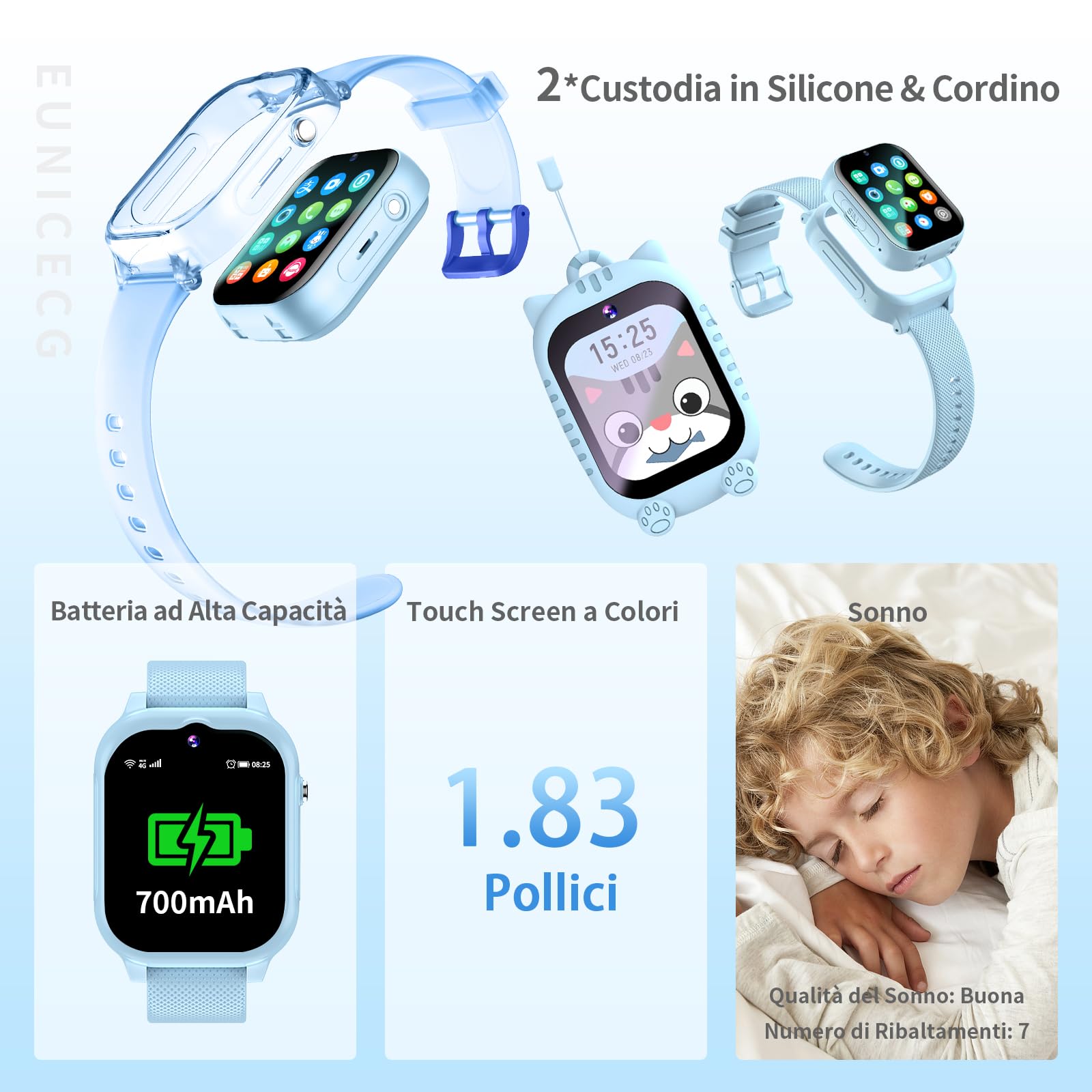 4G Smartwatch Bambini Orologio Bambino Bambina Localizzatore GPS Telefono SOS Videochiamata Contapassi Sveglia HD Fotocamera Impermeabile Digitale Regalo