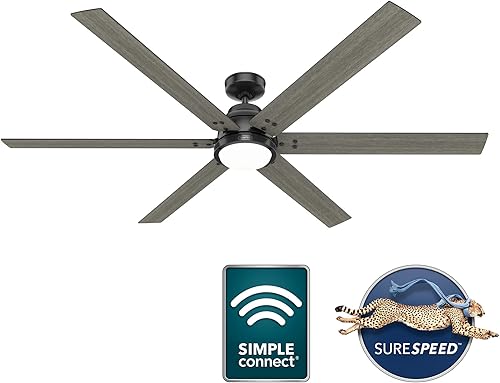 Miniatura 2 de Hunter Ventilador de techo negro mate de gravedad WiFi de 72 pulgadas con kit de luz LED y control remoto de mano