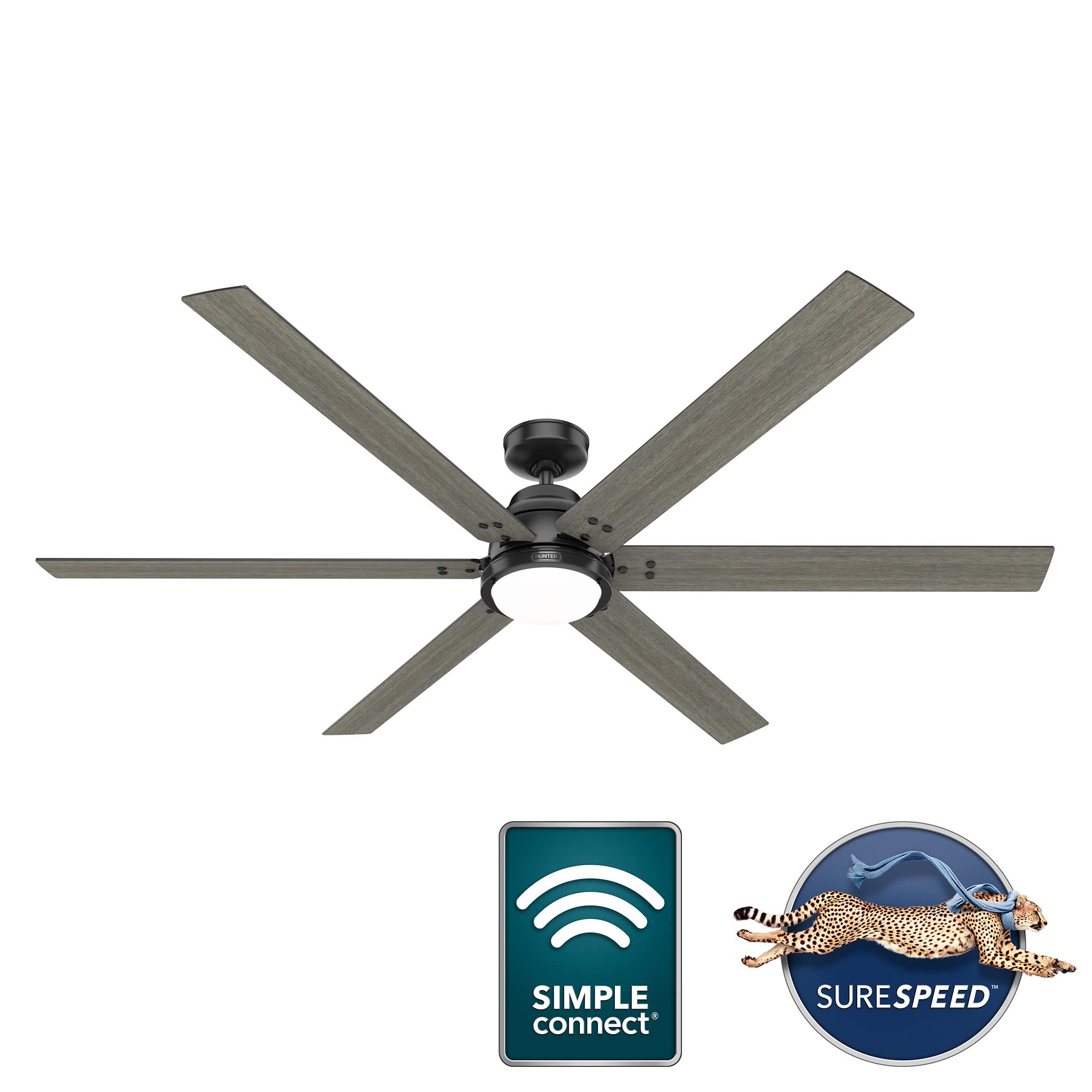 Hunter 72 inch WiFi Gravity Matte Black Ceiling Fan with LED Light
