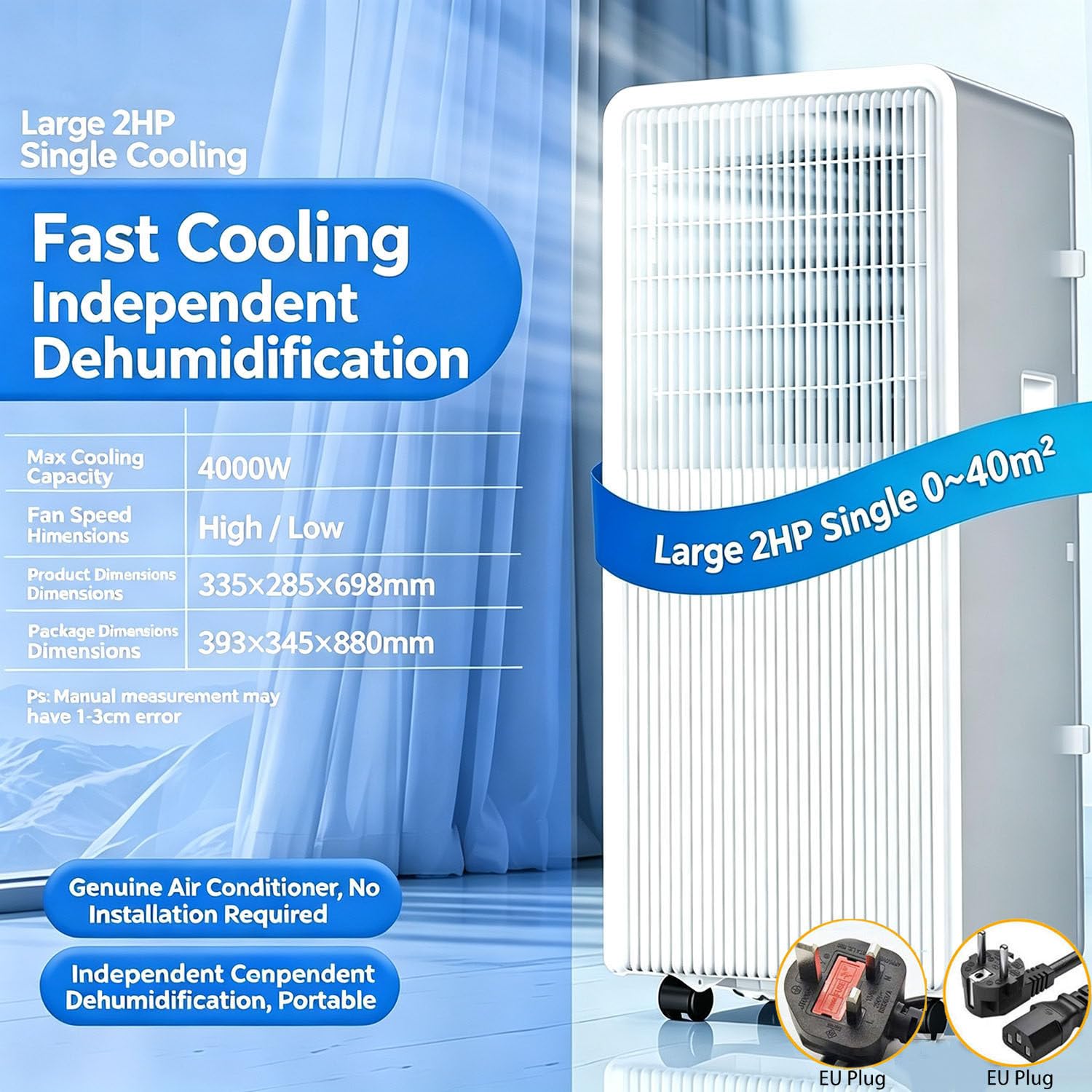 Climatiseur portable 3 en 1 de 14 000 BTU avec télécommande, minuterie 24 h et kit de ventilation pour fenêtre. Unité de climatisation mobile puissante pour la maison ou le bureau (40 m²) 14000BTU
