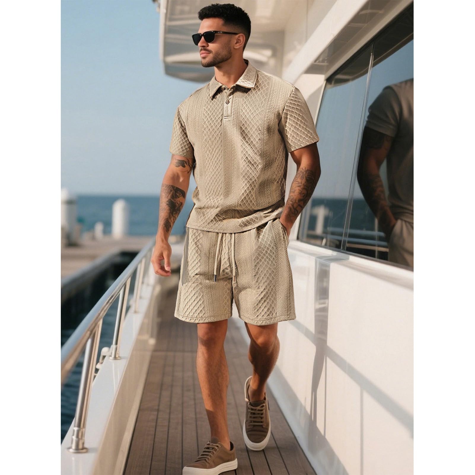 amropi Hombre Deportiva Conjunto de Chandal Jacquard Sudaderas con Capucha y Jogging Pantalones 2 Piezas