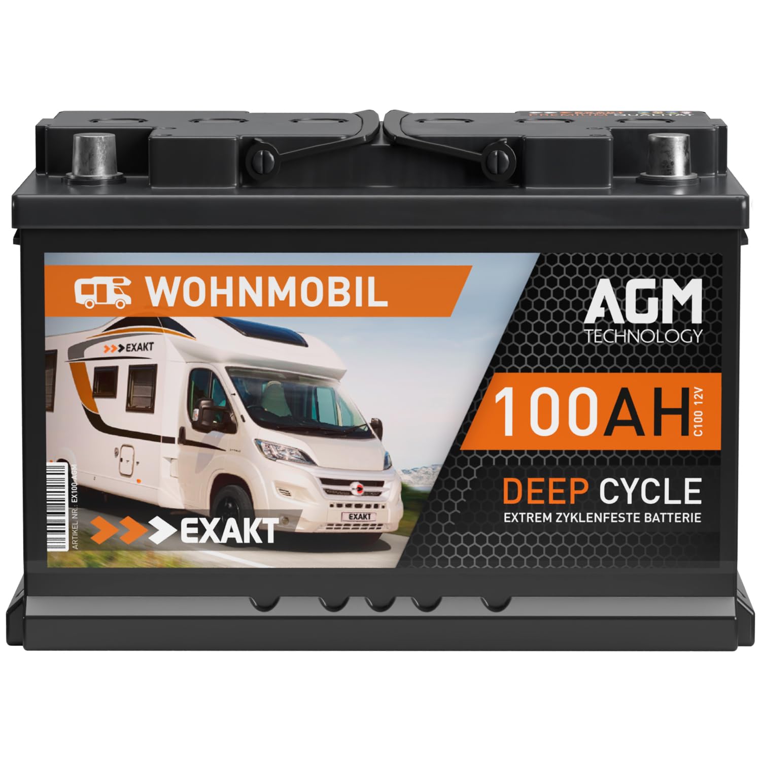 EXAKT AGM Batterie 100Ah 12V Solarbatterie Wohnmobil Batterie Wohnmobilbatterie AGM 95 Ah Bootsbatterie Solar