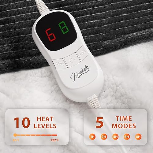 Vista 277 de Homemate Manta térmica eléctrica de 50 x 60 pulgadas, manta térmica de 1/2/4/6/8 horas de apagado automático, 10 niveles de calor, protección contra