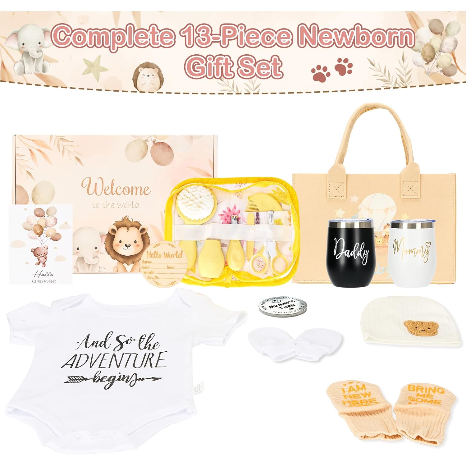Defresit Baby Shower Gifts, New Mom Gifts for Women, Newborn Gift with Tumblers & Decision Coin, Baby Gift Basket for Couples, New Parents, Gender Reveal, First Time Mom Essentials, Pregnancy Gifts