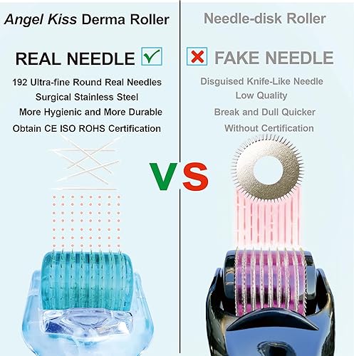 Miniatura 3 de Derma Roller Real Needles - Angel Kiss - Rodillo de microagujas de 0.012 in con estuche, kit dérmico de microagujas de acero inoxidable 192 para