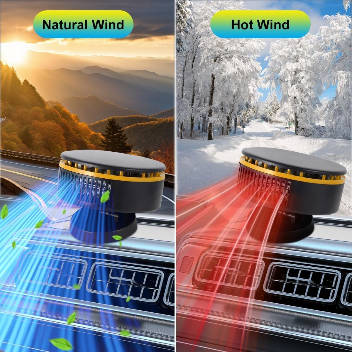 12V Car Heater,Portable Car Heater for Vehicle,Car Heater Defroster Car Windshield Defogger Car Defroster Windshield Heater Plug in Cigarette Lighter 360 Degree Rotary for 12V Car (Yellow&Black)