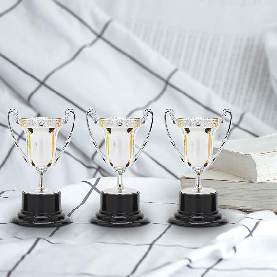 3pcs Kids Mini Trophies Decorative Ornaments Small Mini Prize Trophy Cups Desktop Toys Game Reward Props for Football Match, Silver