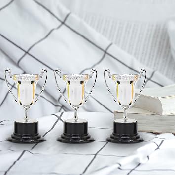 3pcs Kids Mini Trophies Decorative Ornaments Small Mini Prize Trophy Cups Desktop Toys Game Reward Props for Football Match, Silver