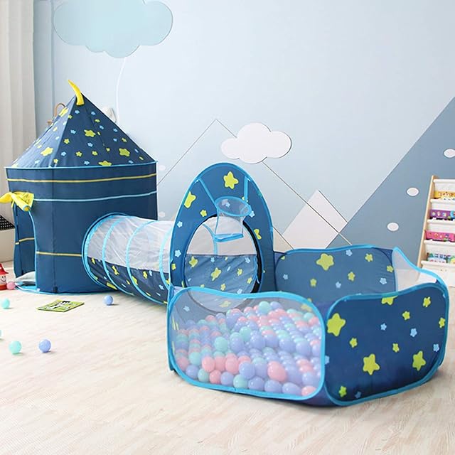 OldPAPA Kids Play Tent Tunnel, 3 in 1 Castle Tent Pop Up Crawl Tunnel Ball Pool (Not Include Ball) Indoor Portable Playhouse for Baby Toddlers Children