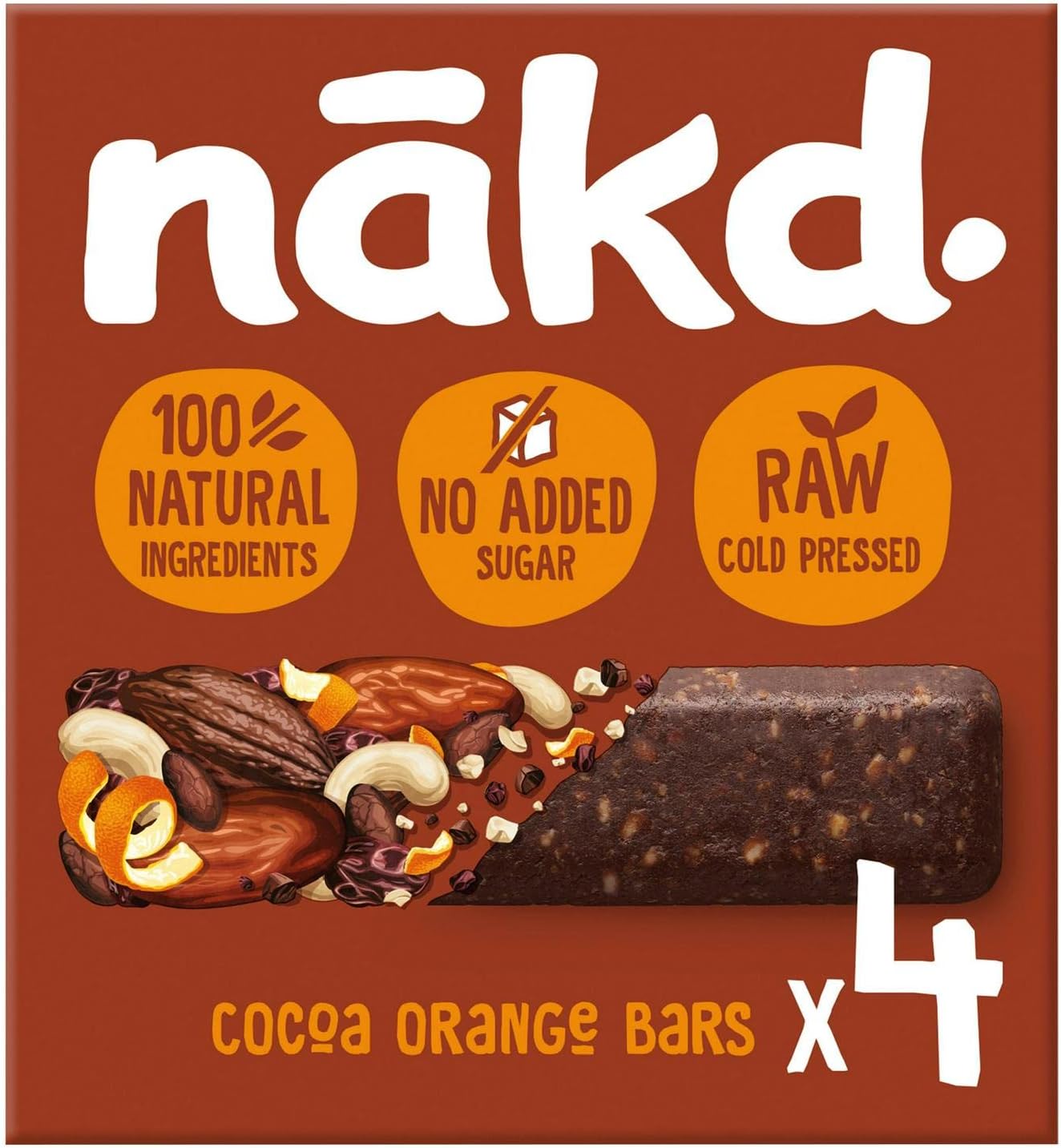 Cocoa Orange Fruit and Nut Bar Pack of 4, 140g