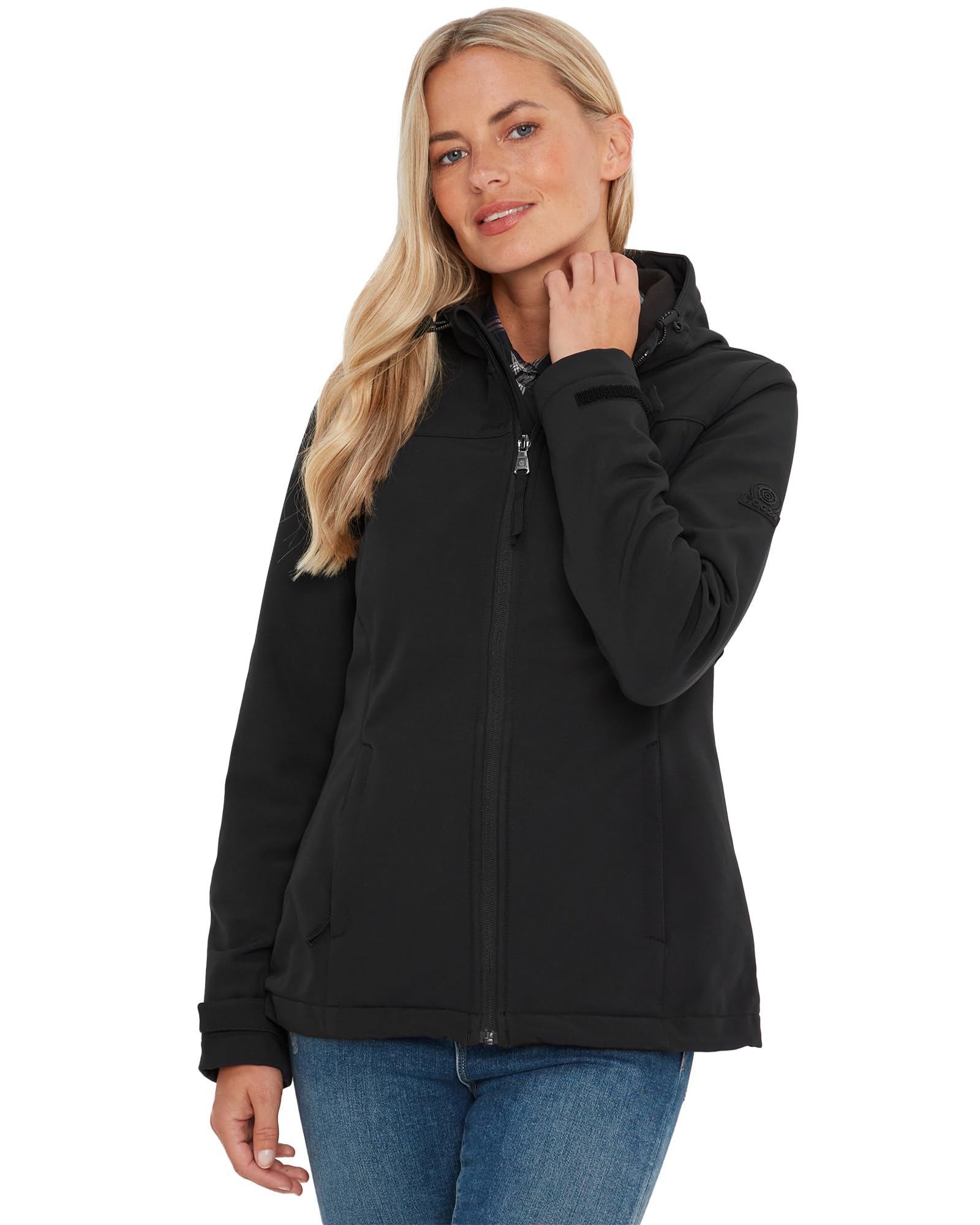TOG24 Women's 'Keld' Shower Resistant Hooded Softshell Jacket in Black | Size: 18