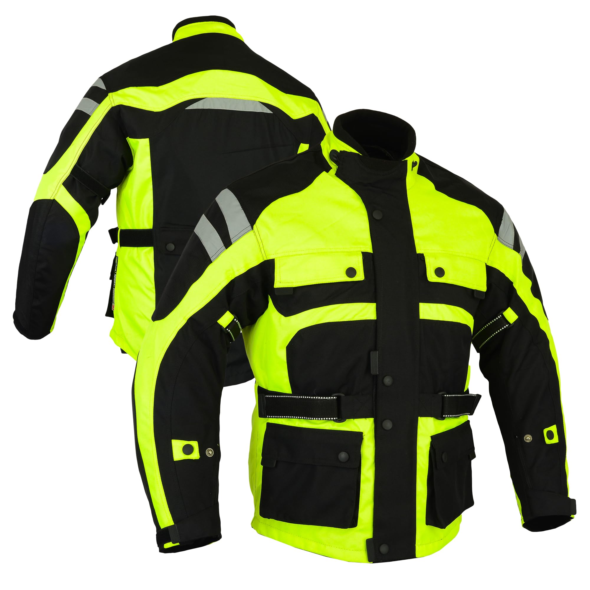 Bikers Gear Australia Men's Green Jacket - Waterproof Florocent Motorcycle Jacket For All Season Motorbike Jacket With Removable Thermal Liner Vented And Armour (Uk, Alpha, L, Regular, Regular, )