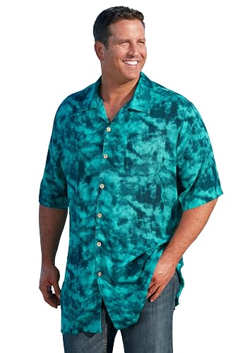 KingSize Men's Big & Tall Tropical Rayon Short-Sleeve Shirt - 4X-Large Big - Tidal Green Marble