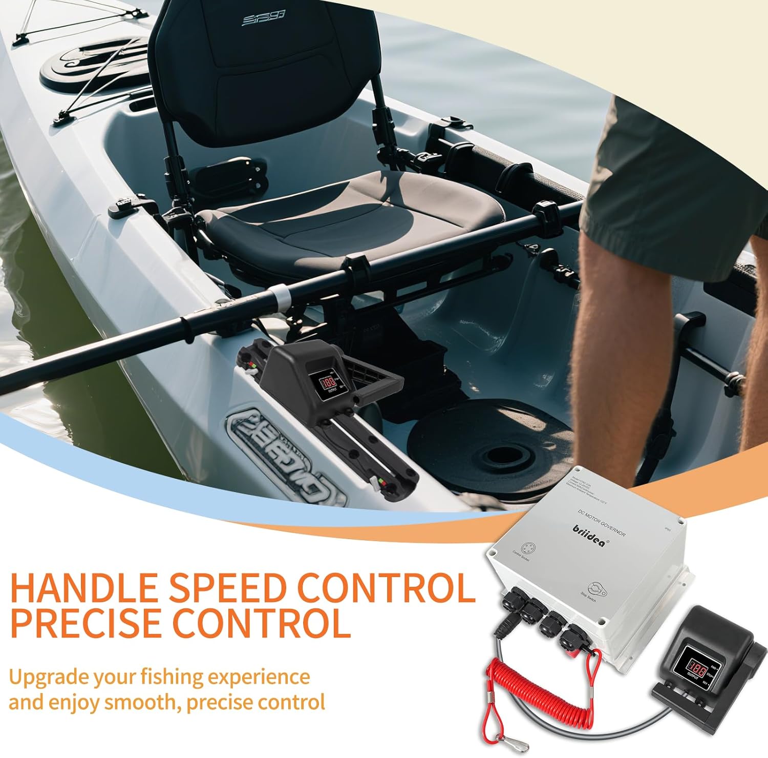 pwm controller (2025 new), briidea 12v/24v 50a dc motor speed controller with handle control & quick shutoff switch, ip65 waterproof, overheat protection, for 55lb trolling motor handle control and quick shutoff switch