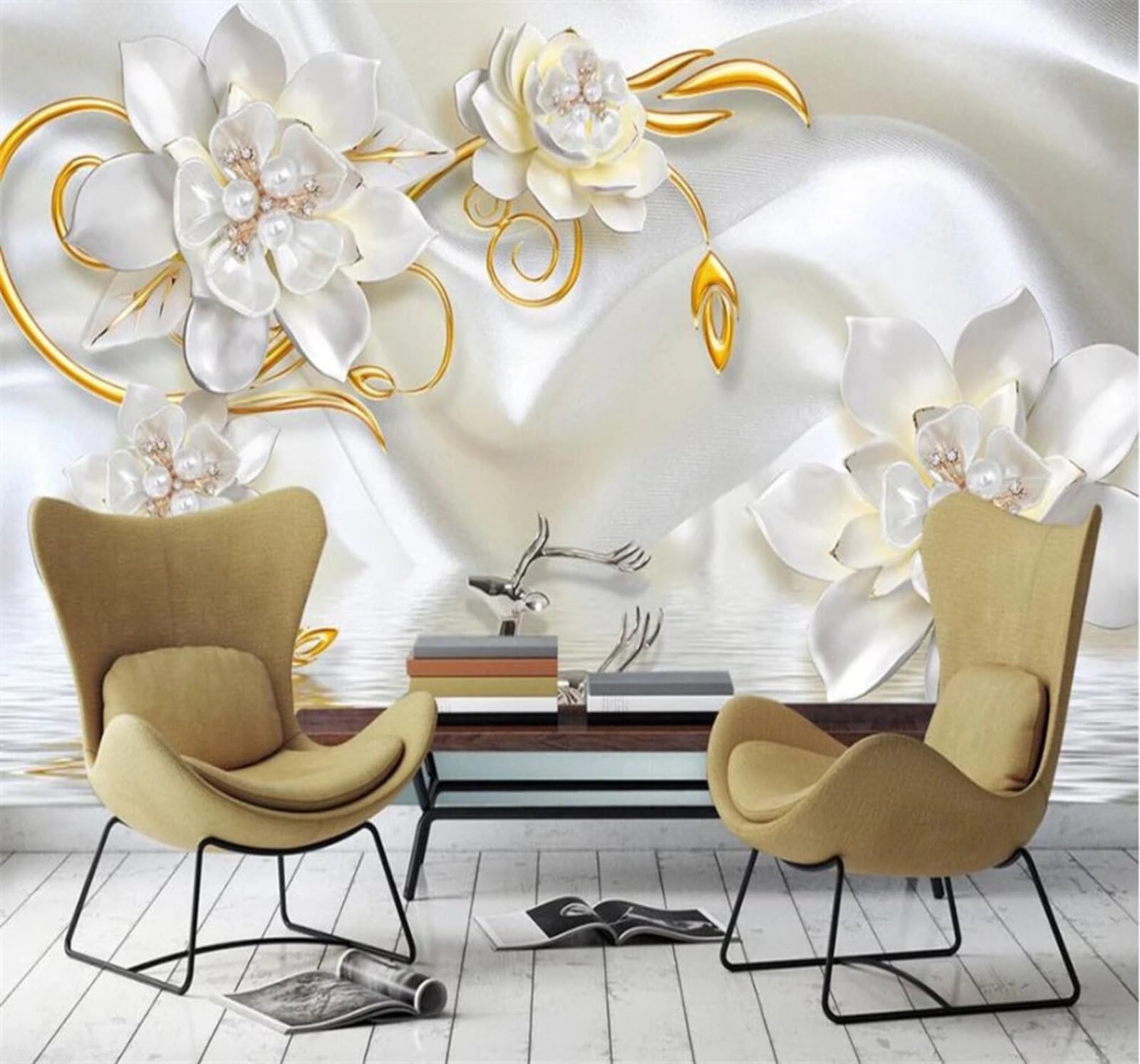 Wallpaper-3D-Xlm 400Cm×280Cm(B×H) Luxury Silk Relief Jewellery Reindeer 3D Wallpaper Easy Install Feature Office Living Room Sofa Bedroom Tv Background Wall Decoration-400Cm×280Cm
