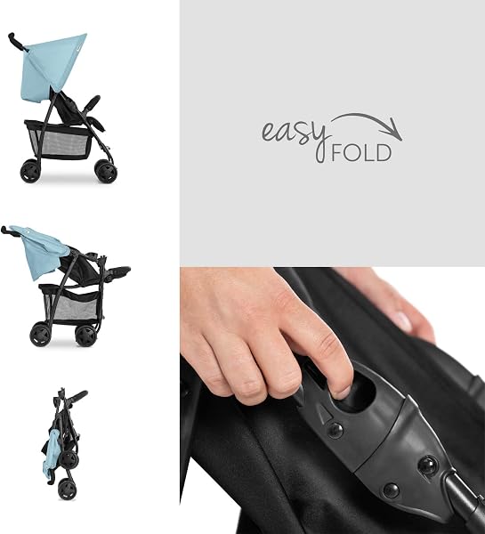 hauck Poussette Compacte Citadine Sport - Ultra Légère Seulement 5,9 kg, Pliable et Inclinable, Jusqu'à 15 kg, Capote Pare-Soleil, Grand Panier 3 kg, Bleu - 3
