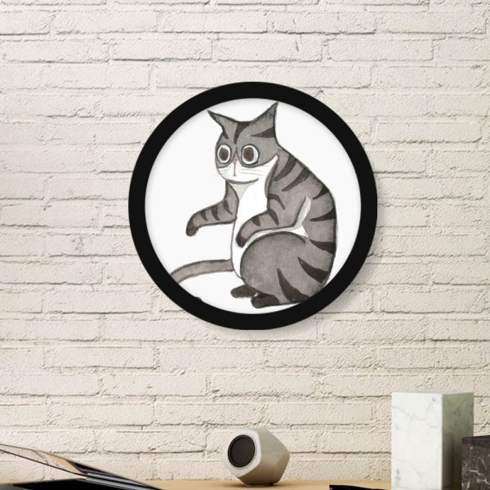 Cadre photo chat Dragon-Li aquarelle ronde noire en bois pour décoration maison DIYthinker