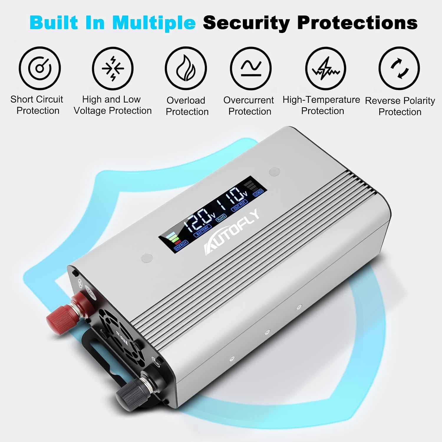 700W Pure Sine Wave Power Inverter DC 12V / 24V to AC 110V(2 Outlets), 1200 Watt Peak Power, Car Charger Plug Inverter Adapter Converter with Type-C & USB Charging Ports LCD Smart Screen