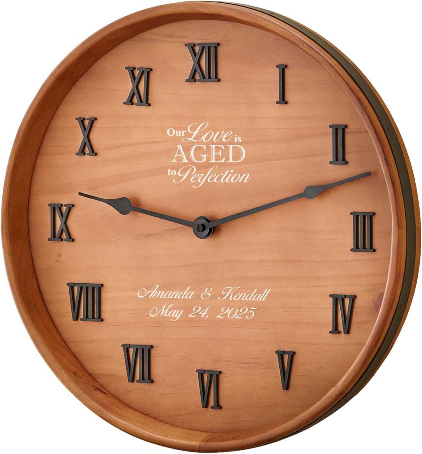 Let's Make Memories Anniversary Wine Barrel Clock - Timeless Gift to Celebrate Love - Pine Wood Clock with Galvanized Edge - 18” Round, 1.75” Deep