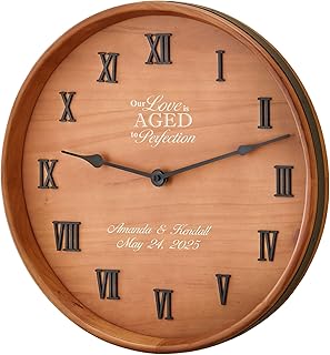 Let's Make Memories Anniversary Wine Barrel Clock - Timeless Gift to Celebrate Love - Pine Wood Clock with Galvanized Edge - 18” Round, 1.75” Deep