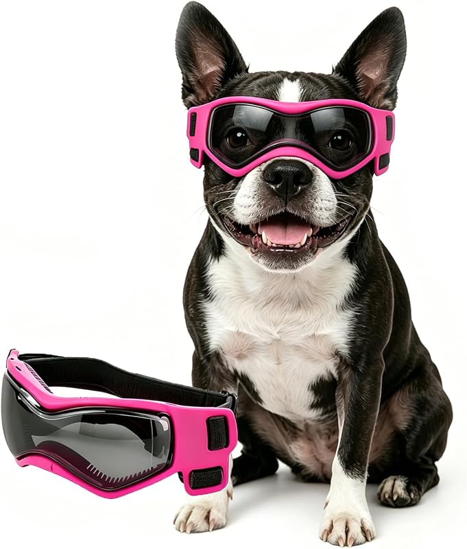 Óculos de Sol para Cães PETLESO com Lentes Anti-UV e Tiras Ajustáveis, Rosa M
