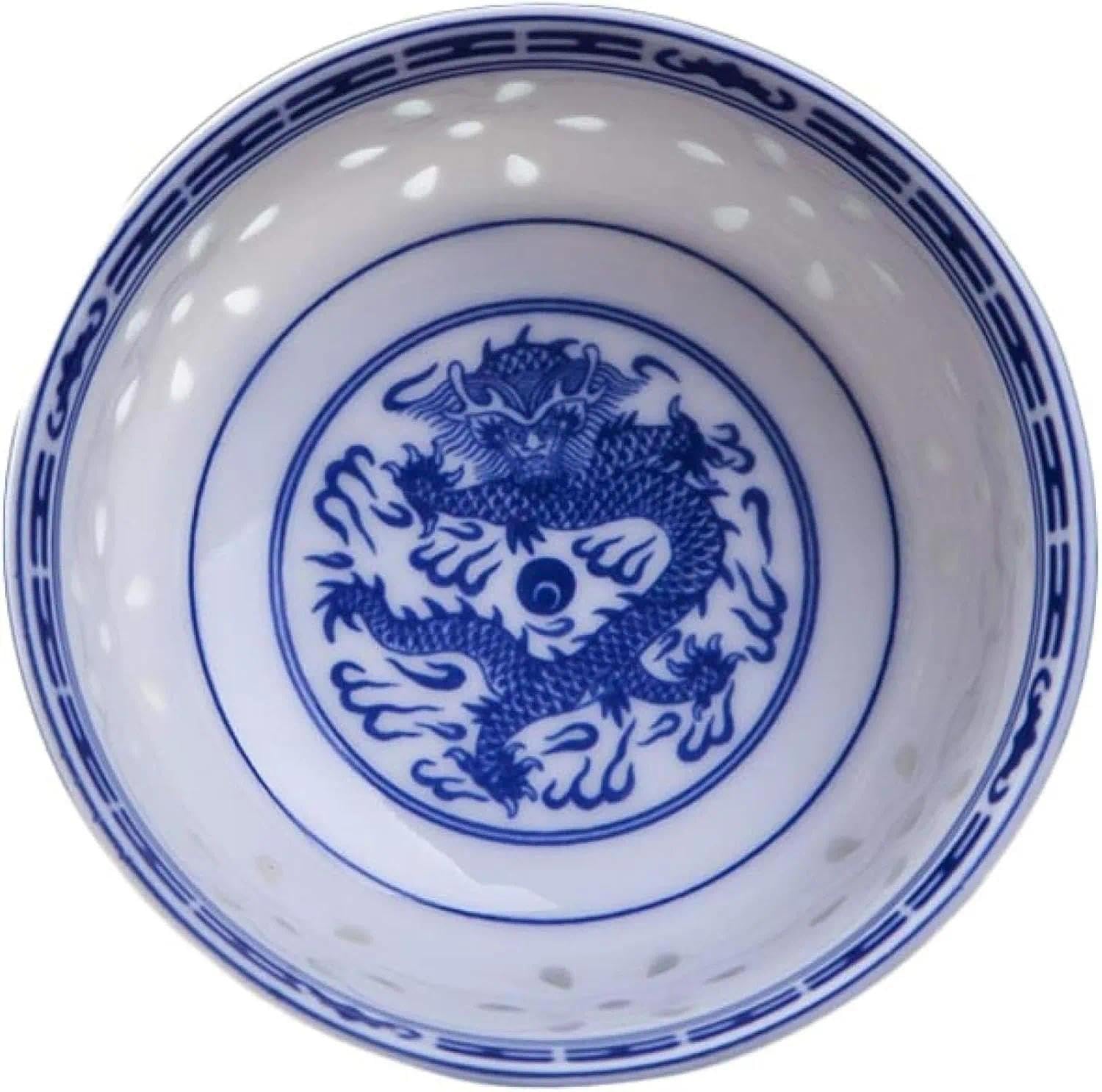 Miski do ryżu – smok zastawa stołowa, niebiesko-biała porcelanowa ceramiczna miska do zupy z makaronem ramen na sałatkę, deser i płatki śniadaniowe