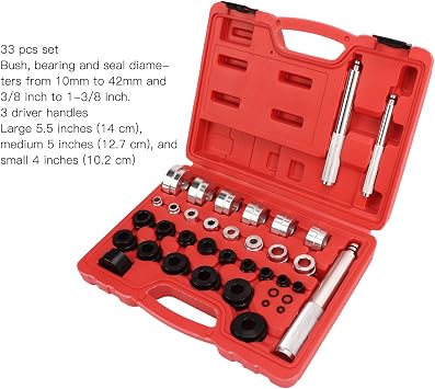 PerGar Bearing Press Kit, 33pcs Master Bushing Driver Set, Metric and Standard SAE Bearing Seal Removal Installer Driver Kit, Wheel Bearing Race Seal Bush Set