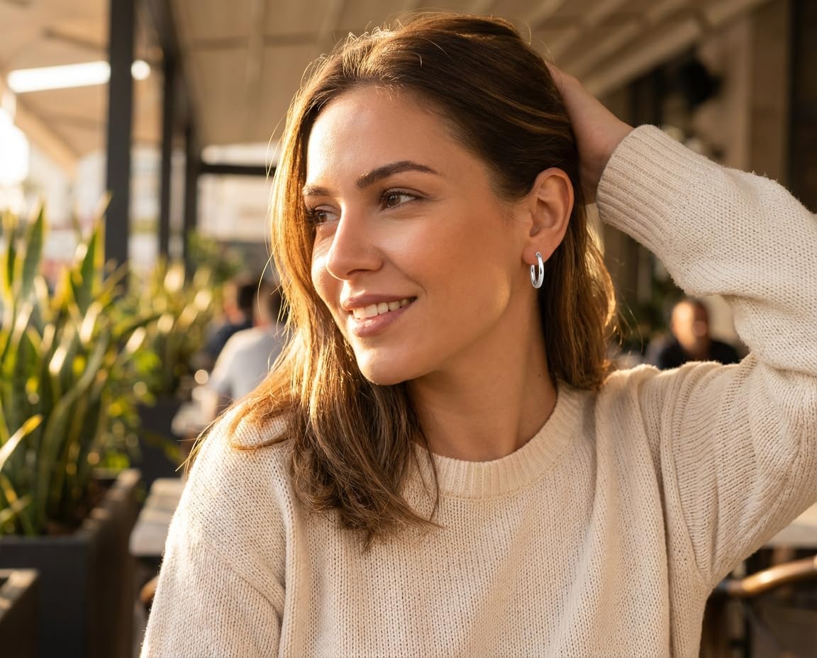 Wide Large Medium Hammered or Simple Tube Hoop Clip On Earrings For Women Teen 14K Yellow Rose Gold Plated .925 Sterling Silver Hinge .75-1 Inch Diameter