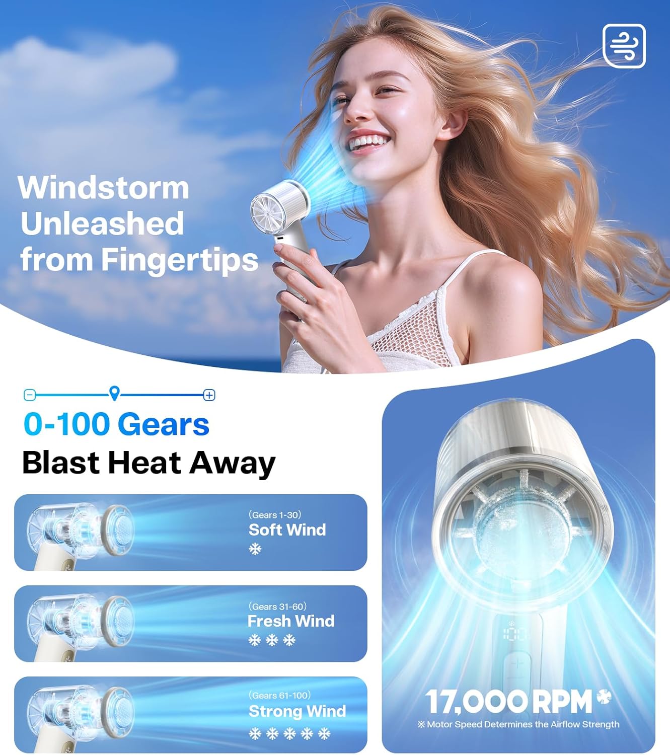 TORRAS COOLiFY iva Handheld Fan with Ice Cooler, [Chill by 50F], 0-100 Adjustable Speed, Super Mini Powerful Portable Fan 5000mAh Rechargeable, Hand Fans for Travel Essentials, Gifts for Women, Ivory - Image 3