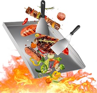 Plancha para Barbacoa de Acero Inoxidable,Plancha Barbacoa con Espátula y Raspador,para Barbacoa,Parrilla de Carbón y Gas(40x30cm)